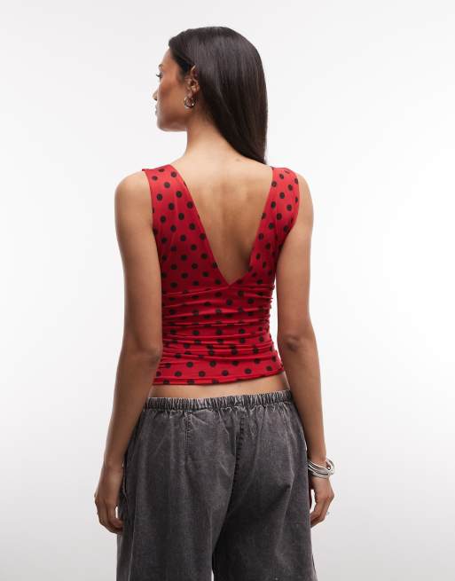 COLLUSION plunge halter in red polka dot, 4 of 4