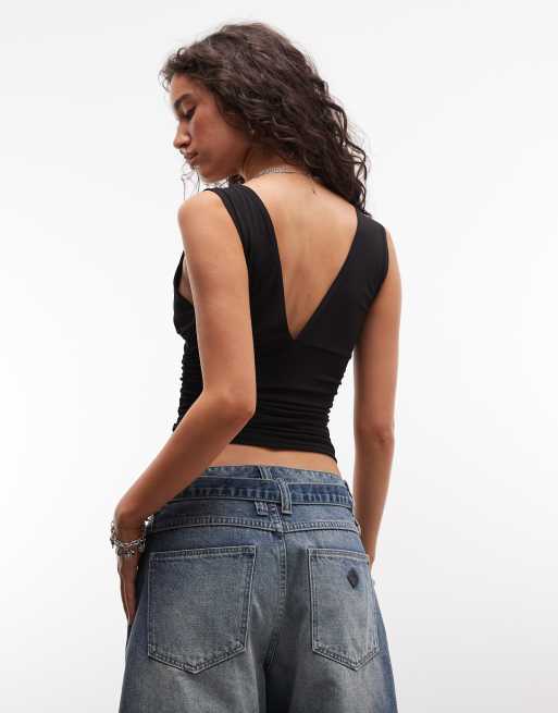 COLLUSION plunge vneck top in black, 4 of 4