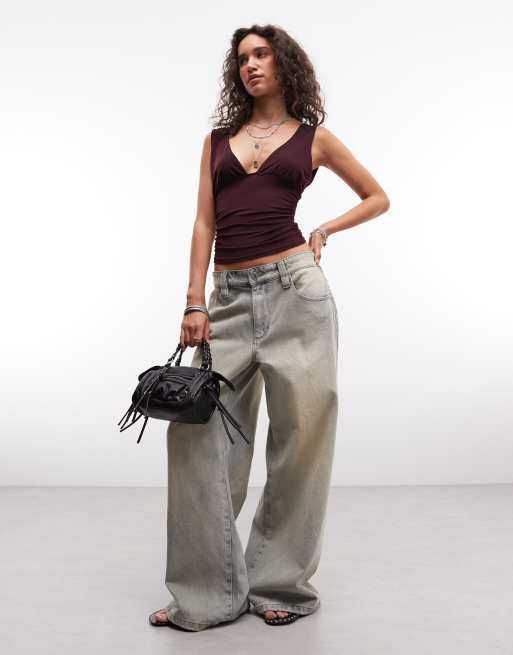 COLLUSION plunge vneck top in plum, 2 of 4