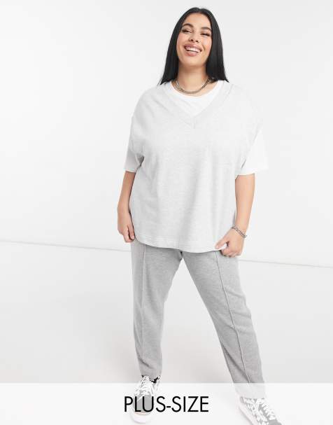 COLLUSION Plus 90's v neck tank vest in white marl - view 1