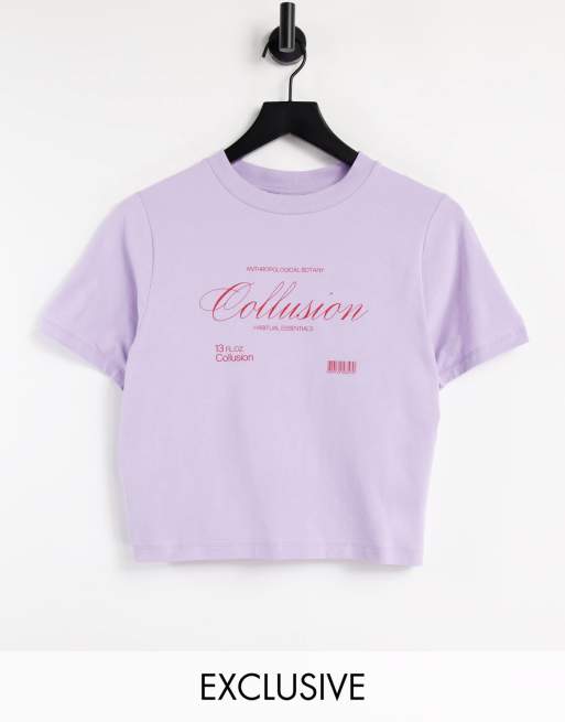COLLUSION Plus - Aansluitend T-shirt met merknaamprint in lila