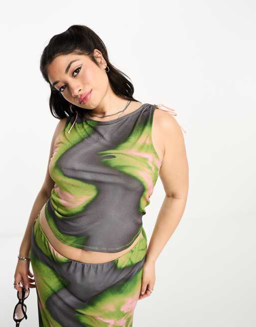 COLLUSION Plus abstract printed tie singlet in multi 