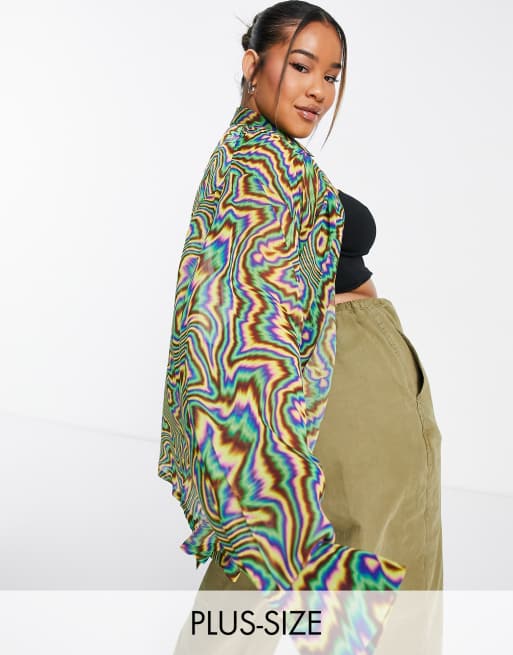 COLLUSION PLUS abtract print sheer oversized shirt in multi 