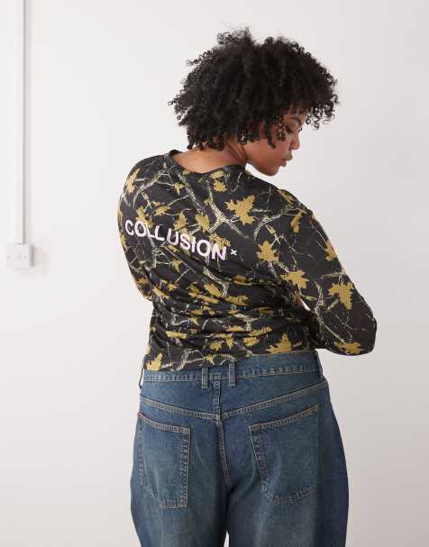 COLLUSION - Plus - Airtex top met lange mouwen en camouflageprint - view 1
