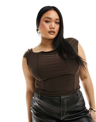 Collusion Plus Asymmetric Exposed Seam Detail Top In Brown