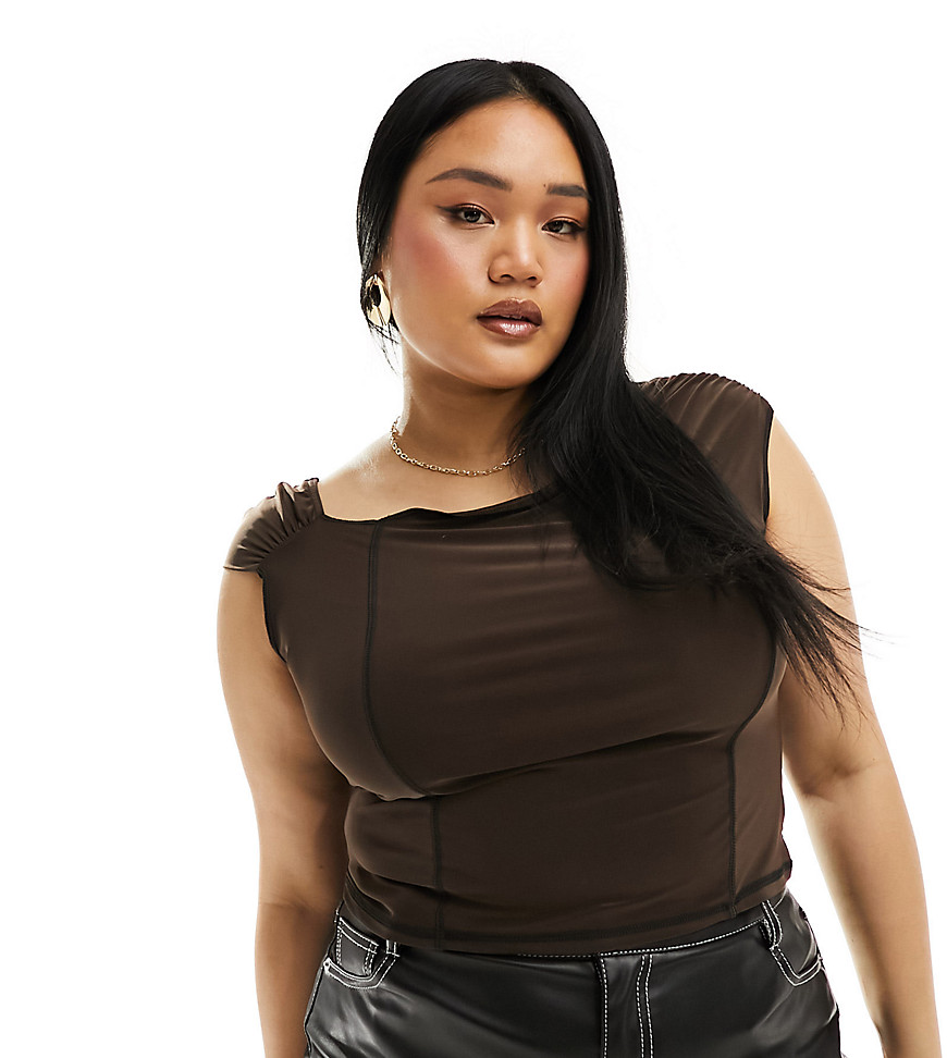 COLLUSION Plus asymmetric exposed seam detail top in brown