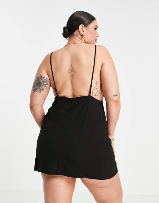 COLLUSION Plus backless pinafore mini dress in black | ASOS