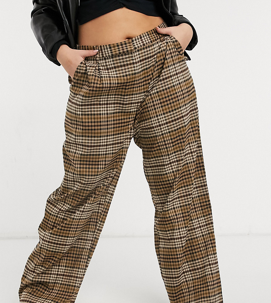 COLLUSION Plus balloon leg pants in brown check co-ord