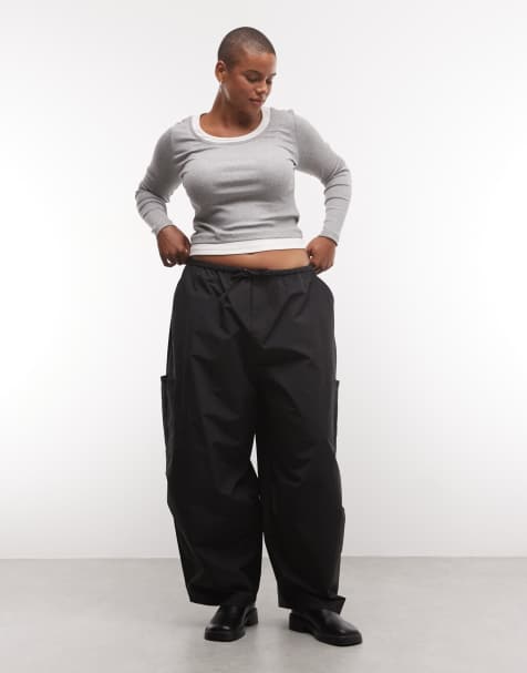 COLLUSION Plus balloon leg trouser with tie waist in black - view 1