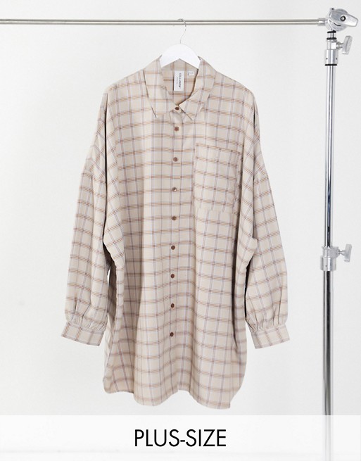 COLLUSION Plus balloon sleeve shirt dress in check