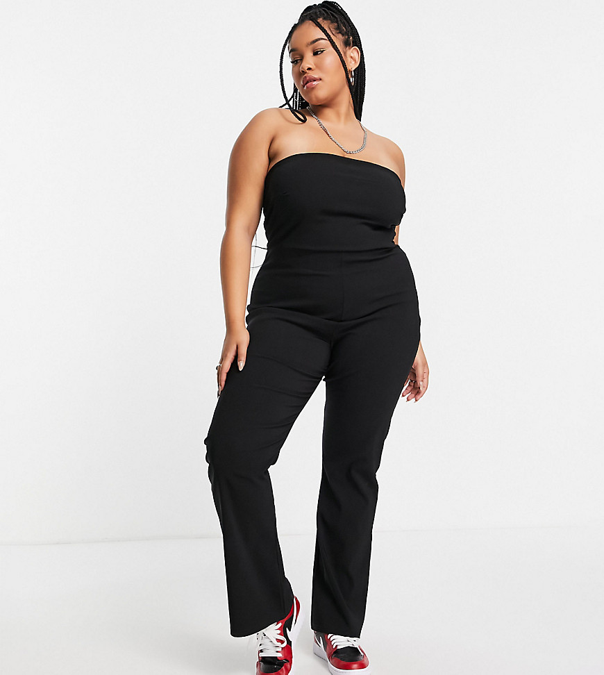 COLLUSION Plus bandeau bengaline jumpsuit with flare in black