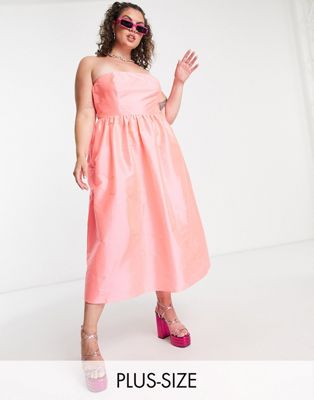 COLLUSION Plus Bandeau flutted midi dress in pink  - ASOS Price Checker