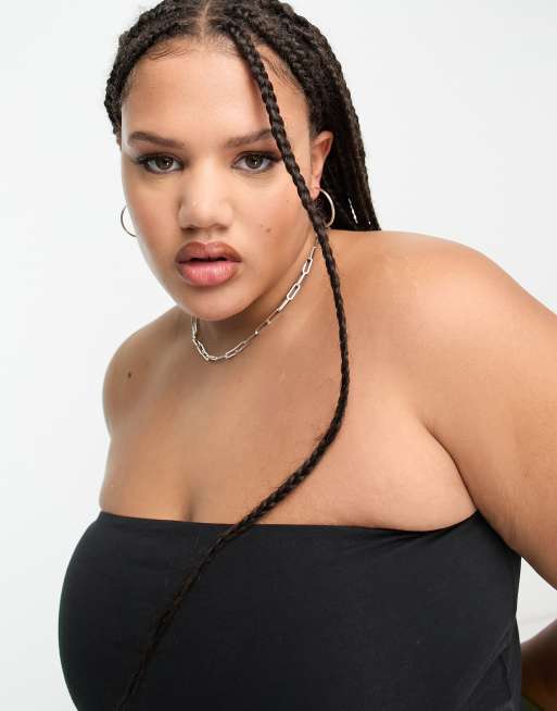 COLLUSION Plus - Bandeau-top van jersey met dubbele laag in zwart, 4 van 4