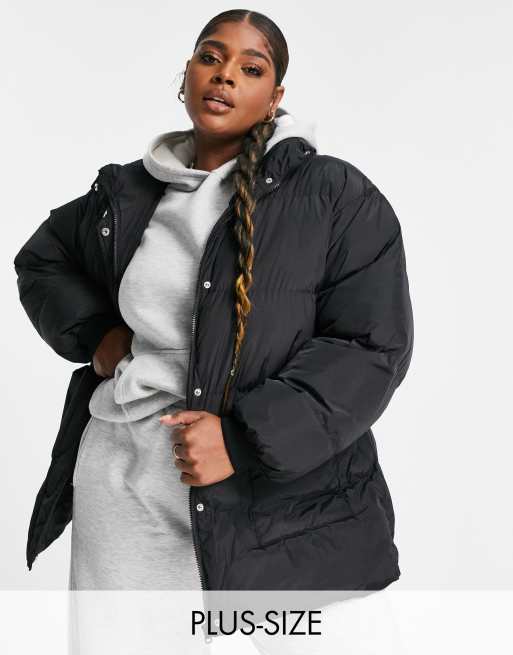 Plus Black Belted Puffer, Plus Size