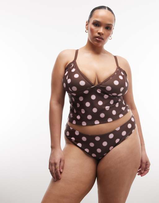 COLLUSION Plus – Bikinihose in Braun mit hohem Beinausschnitt und Polka Dots, 2 von 4