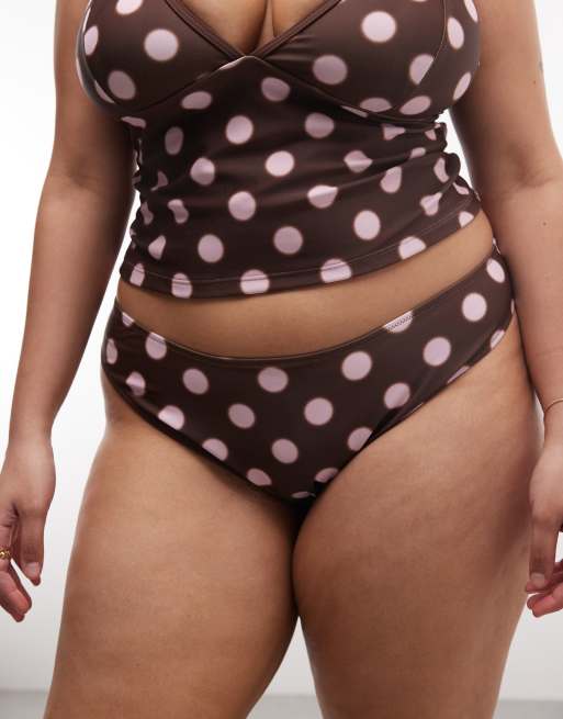 COLLUSION Plus – Bikinihose in Braun mit hohem Beinausschnitt und Polka Dots, 3 von 4