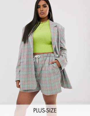 collusion -  – Plus – Blazer mit Karoprint-Mehrfarbig