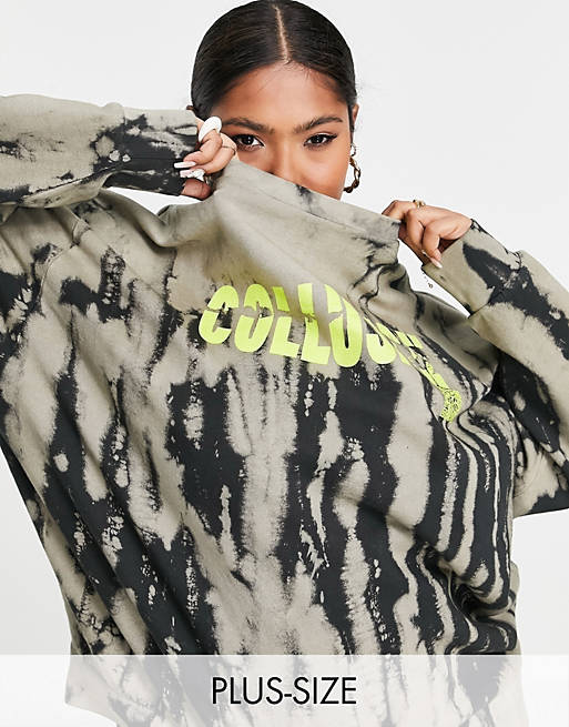 COLLUSION Plus bleached wash sweat with graphic in multi