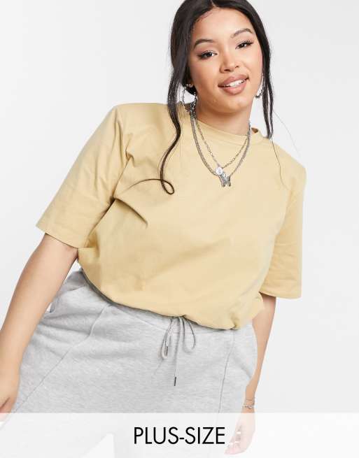 COLLUSION Plus - Body stile T-shirt con spalle imbottite color sabbia