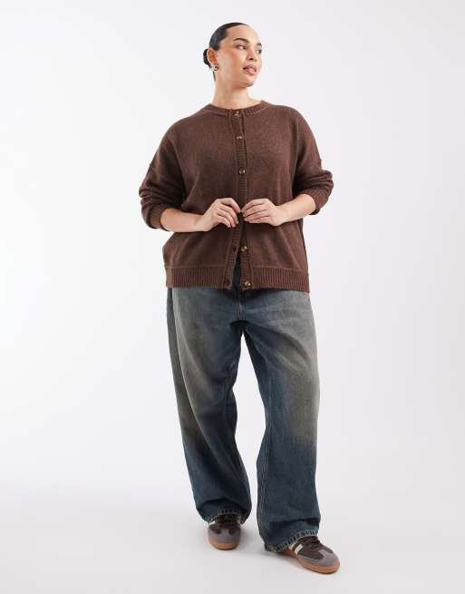 COLLUSION plus boxy knitted cardi in chocolate, 2 of 4