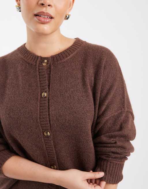 COLLUSION plus boxy knitted cardi in chocolate, 3 of 4