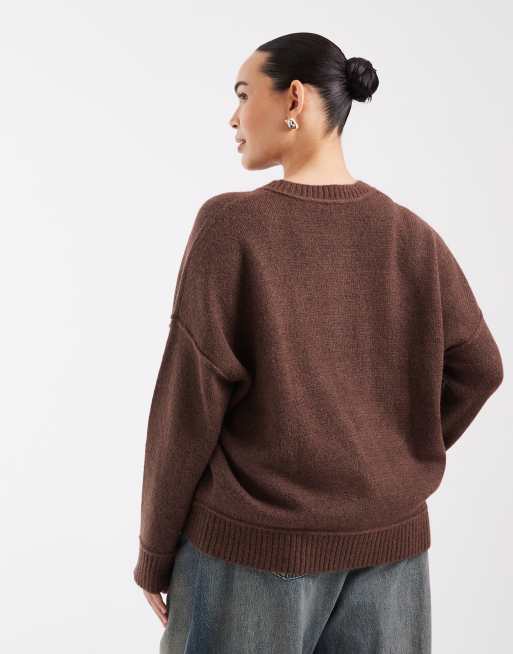 COLLUSION plus boxy knitted cardi in chocolate, 4 of 4
