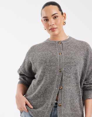 Collusion Knitted Boxy Oversized Cardi In Gray