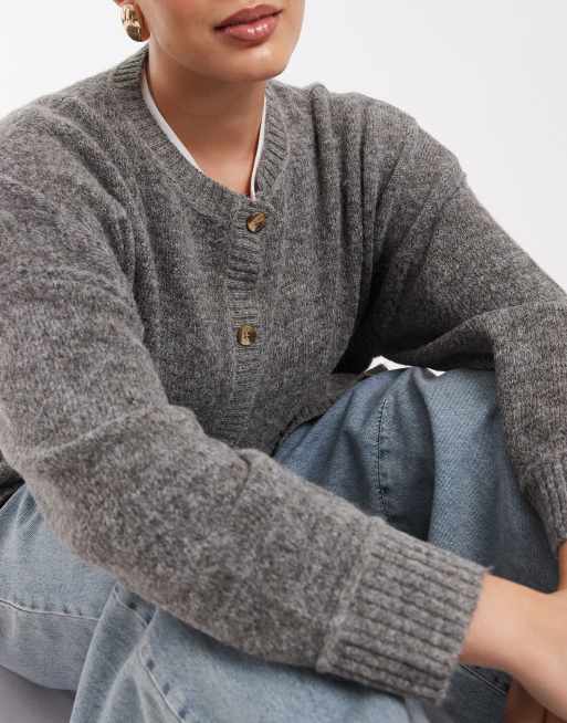 COLLUSION plus boxy knitted cardi in gray, 4 of 4