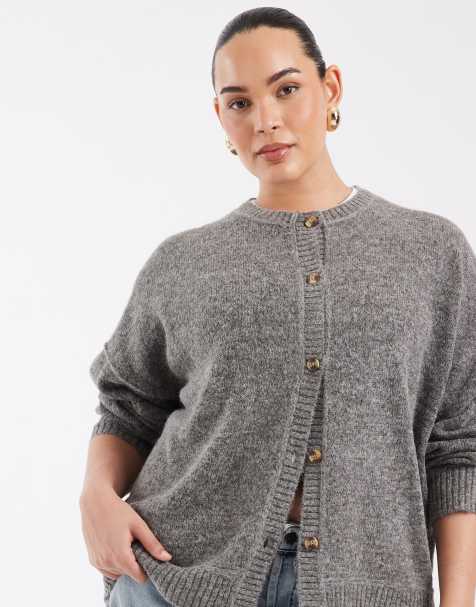 COLLUSION plus boxy knitted cardi in grey - view 1