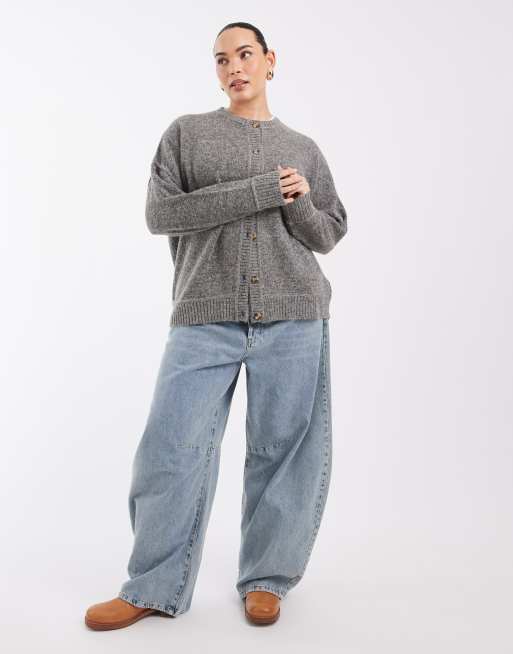 COLLUSION plus boxy knitted cardi in grey, 2 of 4