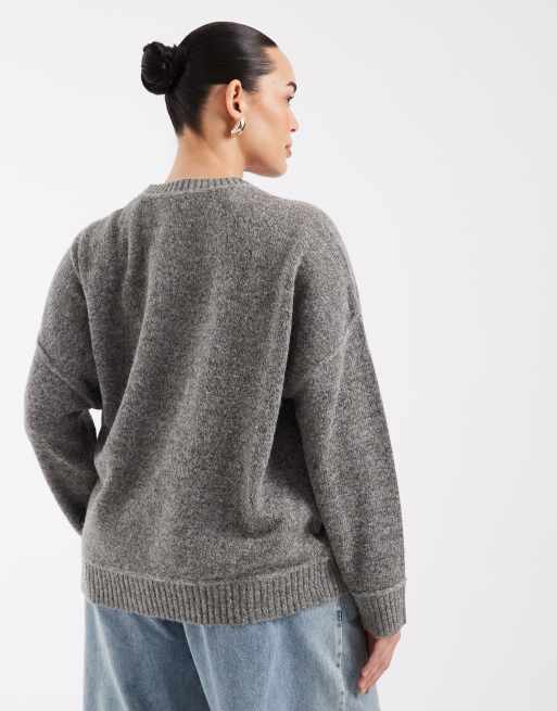 COLLUSION plus boxy knitted cardi in grey, 3 of 4