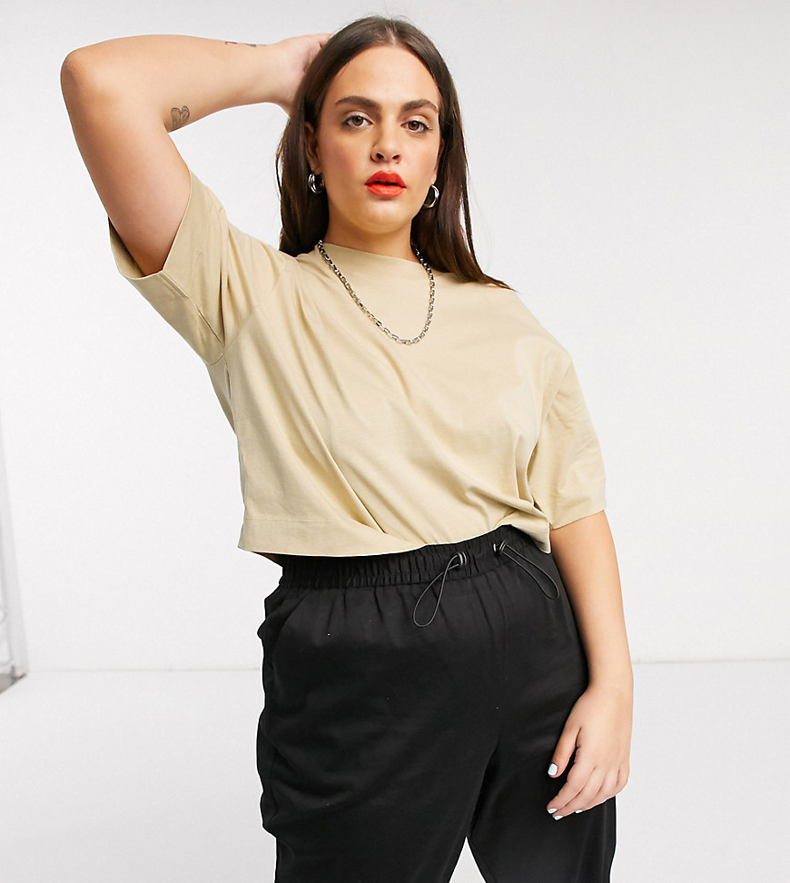 COLLUSION Plus boxy short sleeve t shirt in beige