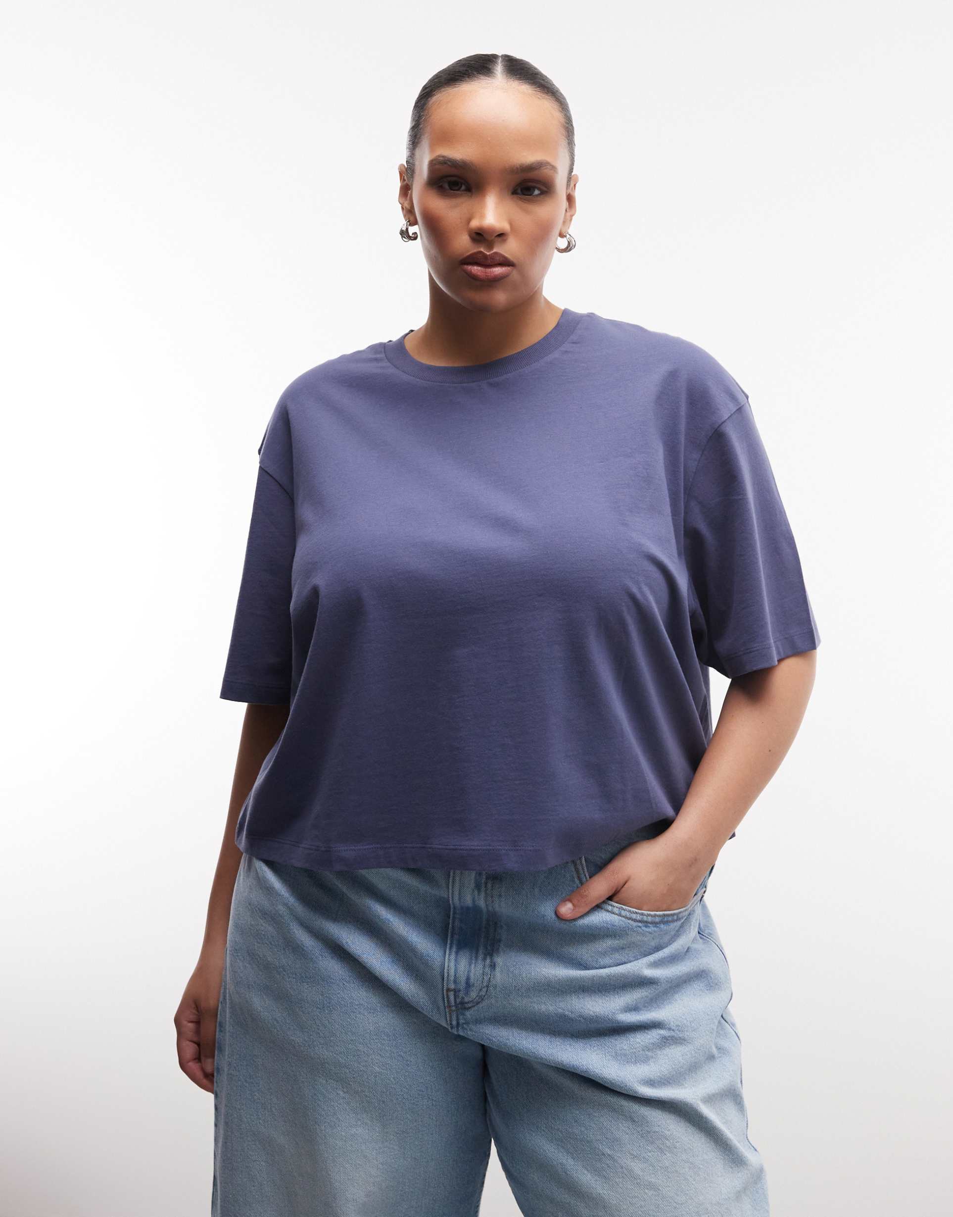 collusion plus boxy short sleeve t-shirt in dark blue