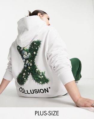 COLLUSION Plus branded oversized hoodie in white