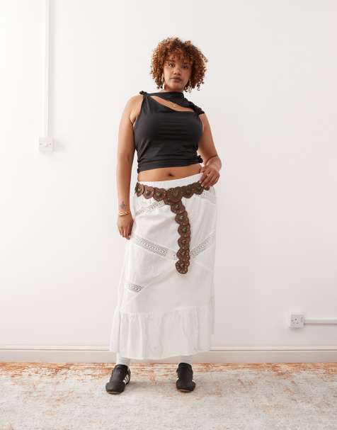 COLLUSION Plus broidery maxi beach skirt in white - view 1