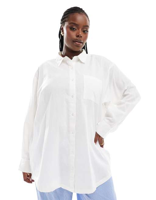COLLUSION Plus - Camicia da spiaggia oversize bianca in misto lino