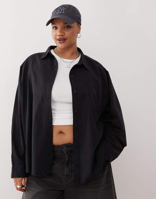 COLLUSION Plus - Camicia oversize in misto lino nera