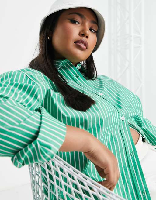 COLLUSION Plus - Camicia oversize verde a righe, 4 di 4