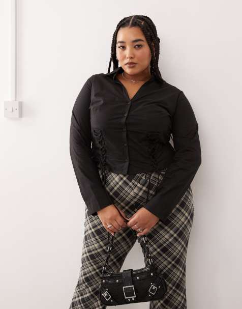 COLLUSION Plus - Camicia stile corsetto aderente nera a maniche lunghe - view 1