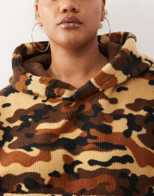 Collusion Plus Camo Borg Hoodie-green In Multi