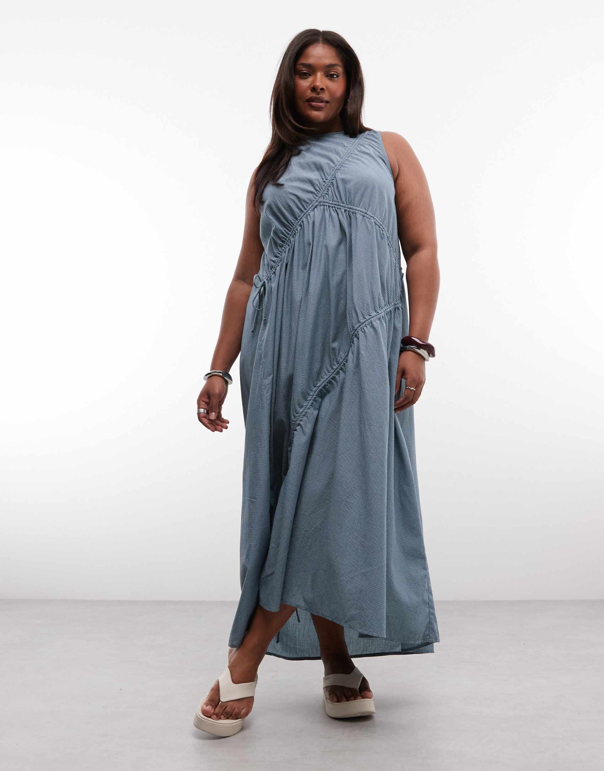 collusion plus channel detail high neck midi dress in blue plaid