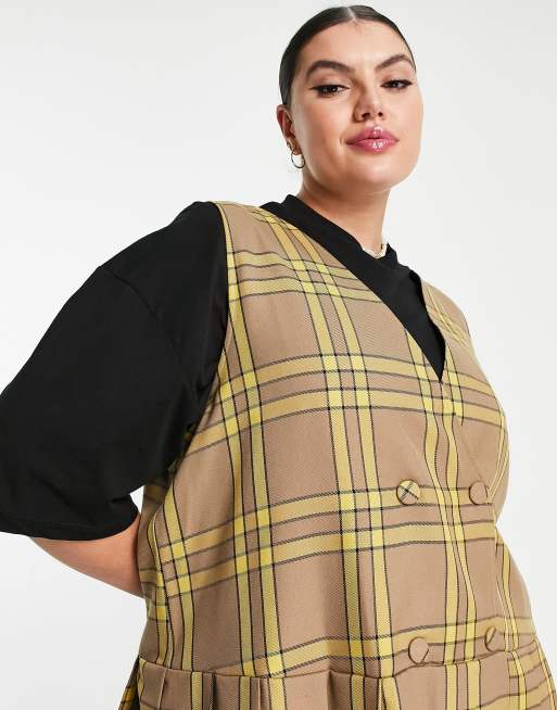 Plus checked outlet pinafore dress