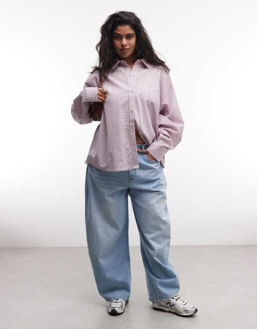 Collusion Plus - Chemise oversize coupe carrée à manches longues et carreaux - Rose, 2 de 4