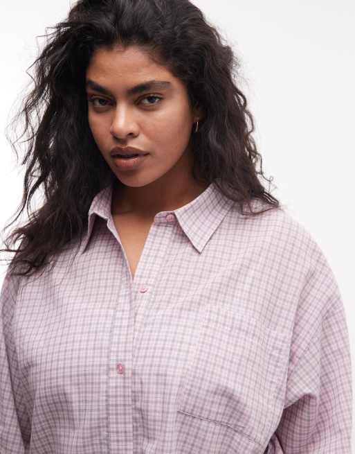 Collusion Plus - Chemise oversize coupe carrée à manches longues et carreaux - Rose, 3 de 4
