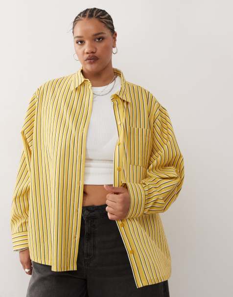COLLUSION Plus - Chemise oversize en lin mélangé à rayures - Jaune - view 1