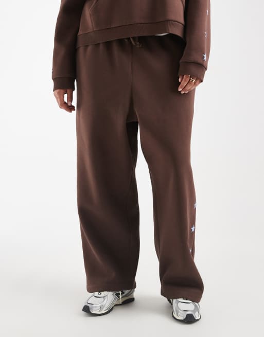 COLLUSION Plus – Chokladbruna mjukisbyxor med stjärnor och logga, del av set, 5 av 5