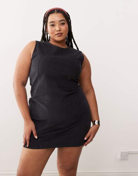 COLLUSION Plus cord mini dress with seam detail in charcoal - view 1