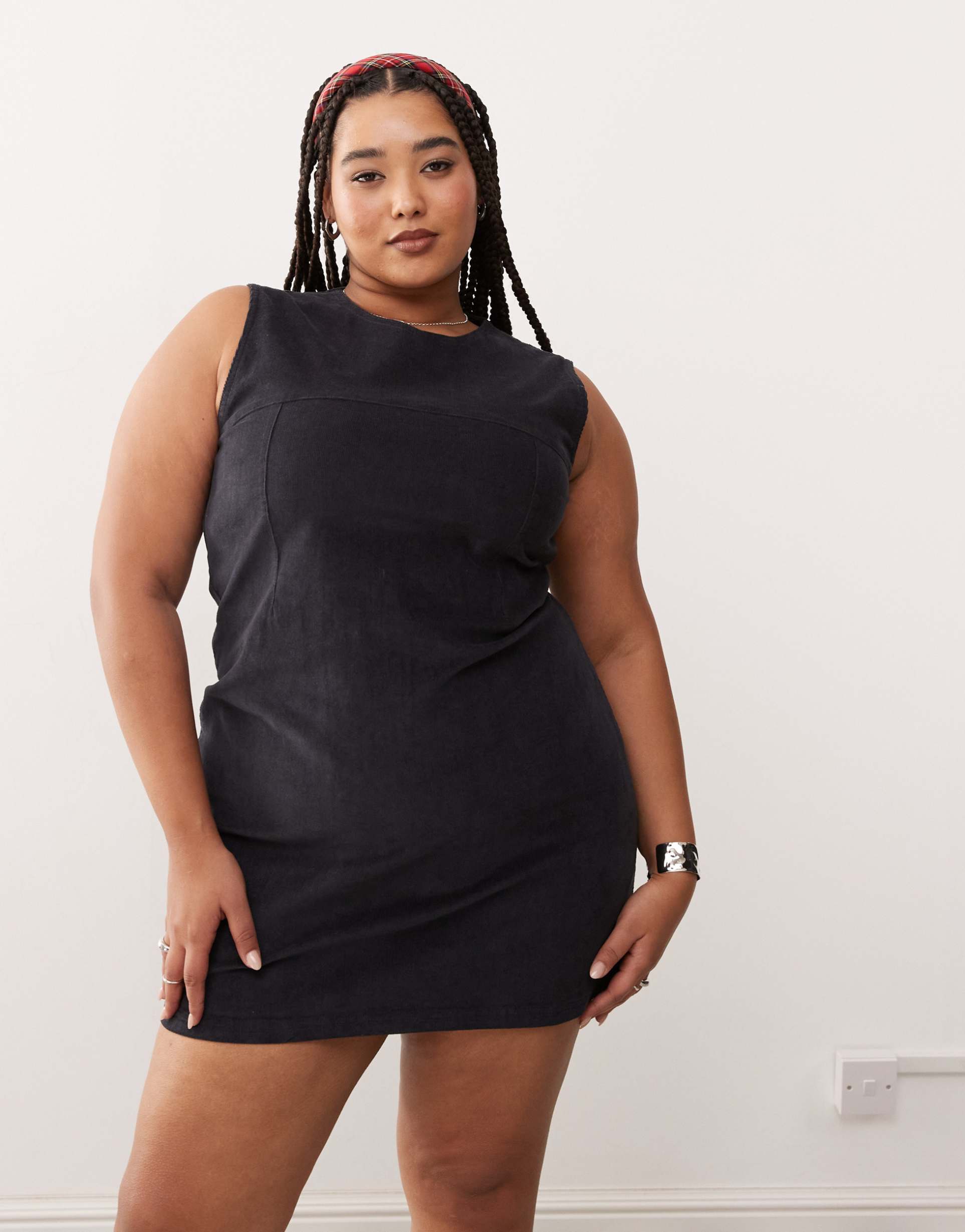 collusion plus cord mini dress with seam detail in charcoal