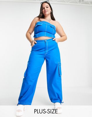 COLLUSION Plus corset top co-ord with contrast top stitch in blue - ASOS Price Checker