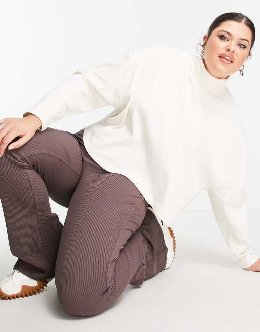 COLLUSION Plus cotton acid wash roll neck oversized boxy crop in ecru, 3 of 4